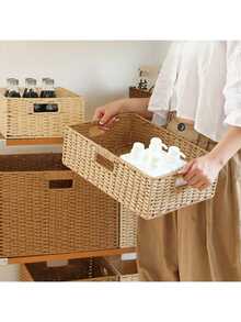 Wicker Baskets For Organizing, Pack Of Nesting Storage Baskets For Shelves, Handwoven Solid Color Storage Box With Handle, Organizer For Desk, TV Stand, Bedroom Wardrobe, Rattan Woven Sundries Organizer Box, Straw Closet Wardrobe Organizer - Multicolor - View 11