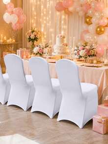 White Stretch Chair Covers For Wedding Folding Chairs Elastic Banquet Slipcovers Party Decor Ceremony Seating Covers Wrinkle Resistant Universal Fit - A - View 4