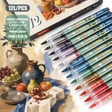Set Spidol Akrilik Cair Lurus 12 Warna, Cocok untuk Melukis, Grafiti, dan Penandaan Warna - Set - View 4