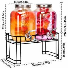 2 Pcs 1 Gallon Glass Beverage Dispenser Set With Black Metal Rack, 304 Stainless Steel Faucet, Detachable Fruit Infuser Tubes And Mini Chalkboards, Large Transparent Juice Iced Tea Container For Home Wedding Outdoor Party - Transparent - View 3