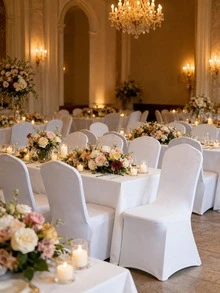 White Stretch Chair Covers For Wedding Folding Chairs Elastic Banquet Slipcovers Party Decor Ceremony Seating Covers Wrinkle Resistant Universal Fit - A - View 2