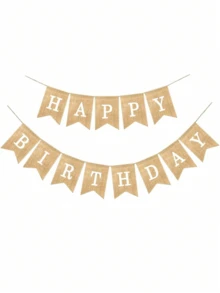 1Set Happy Birthday Linen Wood Tone Double Tail Pennant Banner Minimalist Style Triangle Flag Party Decor For Birthday Camping Home Store Photo Background All Scene Atmosphere Decoration Supply - Happy Birthday (Linen) - View 5