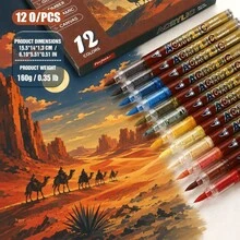 Set Spidol Akrilik Cair Lurus 12 Warna, Cocok untuk Melukis, Grafiti, dan Penandaan Warna - Set - View 6