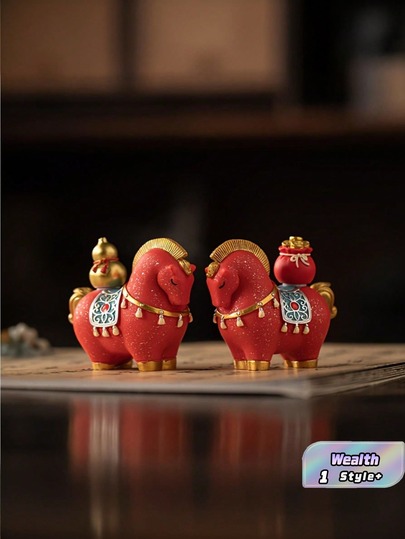 Traditional Chinese Horse Ornament With Red & Gold God Of Fortune, Resin Desktop Decor, Feng Shui Figurine For Wealth & Blessing, Ideal For Opening, Housewarming, Birthday & New Year Gifts