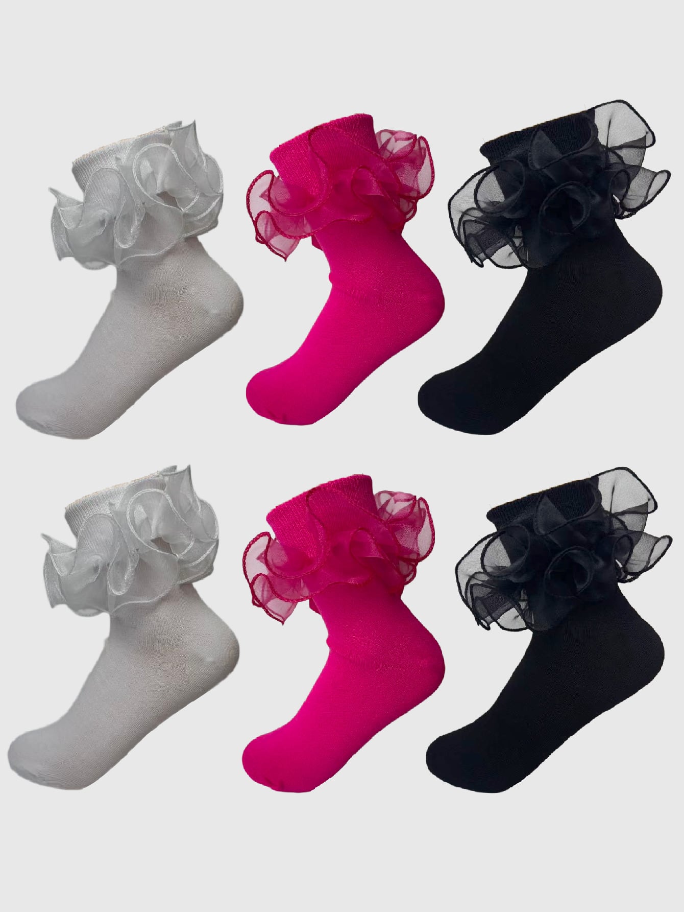 Goth 3 Pairs Of Women's Mid-Tube Socks With Pleated Edges; Ruffles