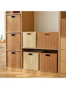 Wicker Baskets For Organizing, Pack Of Nesting Storage Baskets For Shelves, Handwoven Solid Color Storage Box With Handle, Organizer For Desk, TV Stand, Bedroom Wardrobe, Rattan Woven Sundries Organizer Box, Straw Closet Wardrobe Organizer - Multicolor - View 5