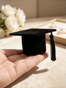 1pc Black Graduation Jewelry Packaging Box, Excellent Ring Container, Multi-Functional Jewelry Storage Box, …Wear-Resistant Flannel Ring Box, Graduation Cap Shaped Ring Storage Box, Graduation Gift, Gift For Friends, Gift For Girlfrien - Black - View 2