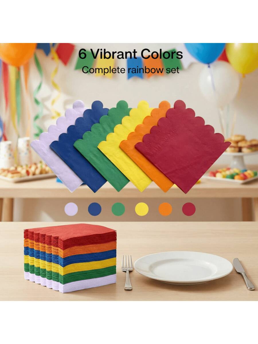 120 Rainbow Fan-Shaped Cocktail Napkins, Double-Layer Colored Disposable Dessert Napkins, Foldable 5x5 Inch Bright Beverage Napkins, Suitable For Bridal Showers, Baby Parties, Dinners, Weddings, Birthday Party Table Decorations - Multicolor - View 1