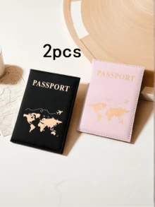 2件組 PU材質情侶旅行護照套組，創意護照與機票夾，適合度假旅行收納整理 - 彩色 - 查看 2