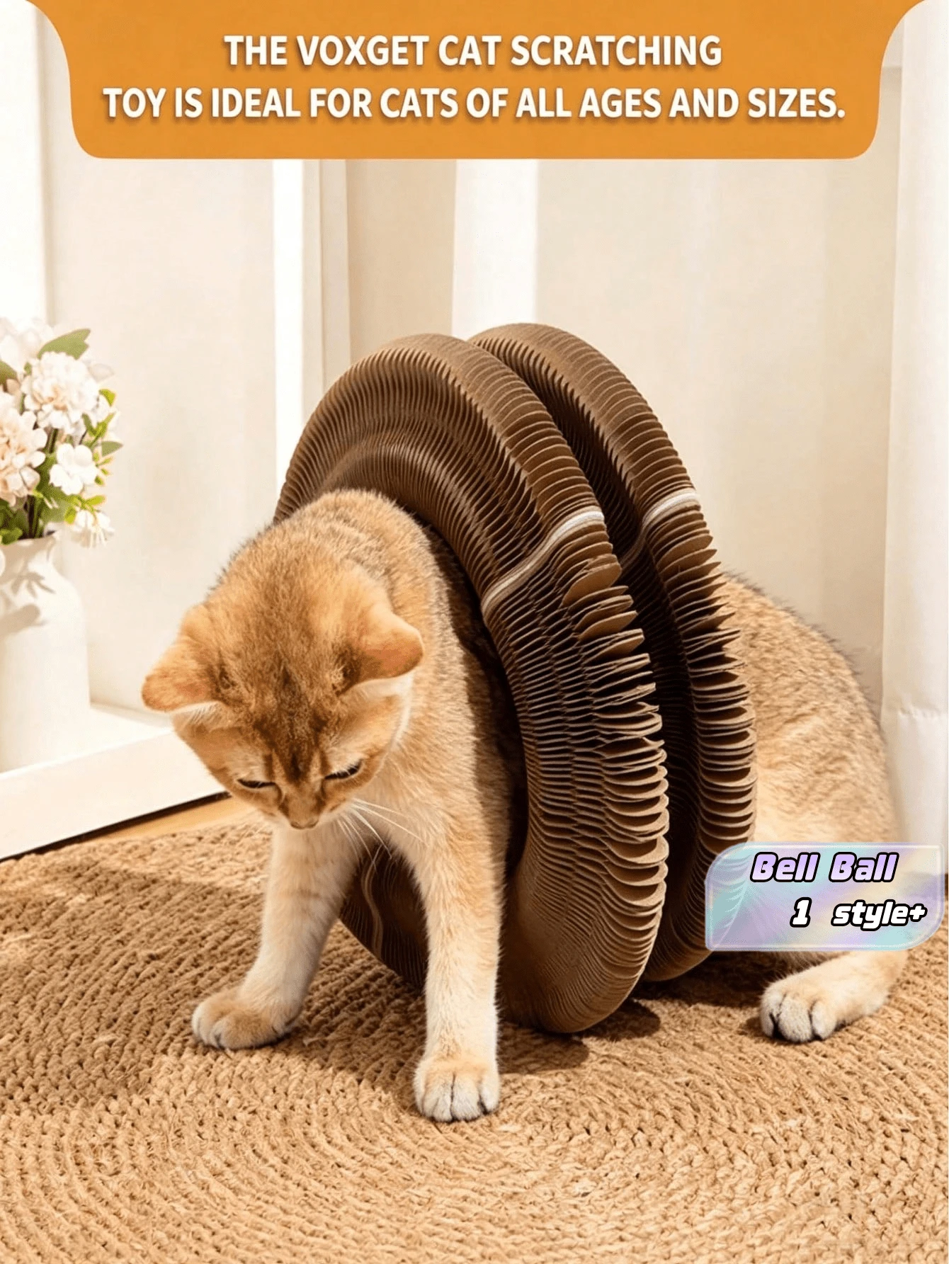 1 Piece Interactive Magic Accordion Cat Scratcher With Bell Ball Roller Track Foldable Cardboard Play Tunnel Bed For Indoor Kitten Small Space Furniture Protector Toy - Cat Scratching Board - View 1