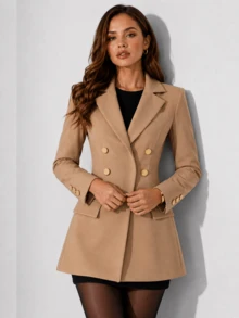 Women's Blazer With Decorative Buttons - Khaki - View 1