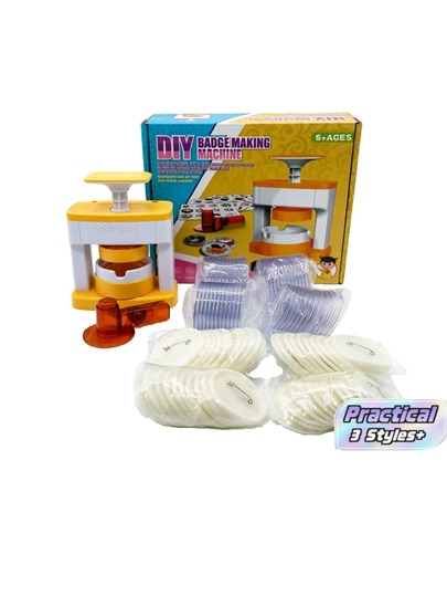 1 Set Machine à fabriquer des badges pour enfants, Fabrique de badges DIY, Machine à gaufrer portable, Kit d'outils de perforation de badges, Comprend 1 découpeur rond, 48 papiers à motifs, 48 composants de badges, Multifonctionnel