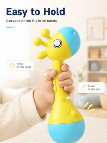 Bright Yellow Giraffe Baby Rattle, Baby Shower & 1st Birthday Gift, Maraca Rattle Toy, Sensory Sound Toy For Infants, Visual Auditory Stimulation Toy, Newborn Grasping Training Toy, Early Learning Baby Toy, Colorful Rattle Shaker - Multicolor - View 3