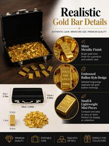 50/60Pcs Mini Gold Bar Ornaments, Imitation Sand Gold Aluminum Alloy Fake Gold Bullion, Tiny Hand Luggage Suitcase Miniature Decor For Soldier Figure Model Scene - Multicolor - View 3