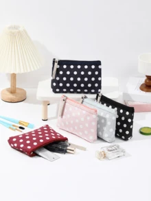 Madebyblanc 1 Buah Tas Kosmetik Kanvas Polkadot, Tas Kosmetik Portabel dengan Resleting dan Tali Pergelangan Tangan, Dompet Penyimpanan Serbaguna Ringan, Organizer Perjalanan Persegi Panjang yang Lucu, Untuk Kosmetik, Alat Tulis, dan Perlengkapan Kecil, Aksesori Penyimpanan Harian untuk Perjalanan dan Liburan - MultiWarna - View 2