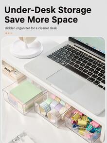 Haus Hana Clear Stackable Desktop Storage Box, Minimalist Stationery & Sundry Organizer For Sticky Notes, Pens, Clips, Cards, Books, Office Supplies, Home Workspace, Desk, Shelf, Bedroom, Daily Organization & Housewarming Gift - Multicolor - View 7