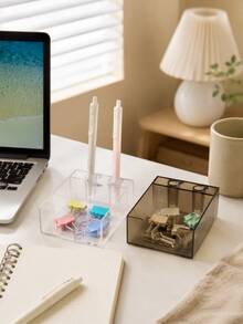 Haus Hana Clear Stackable Desktop Storage Box, Minimalist Stationery & Sundry Organizer For Sticky Notes, Pens, Clips, Cards, Books, Office Supplies, Home Workspace, Desk, Shelf, Bedroom, Daily Organization & Housewarming Gift - Multicolor - View 3