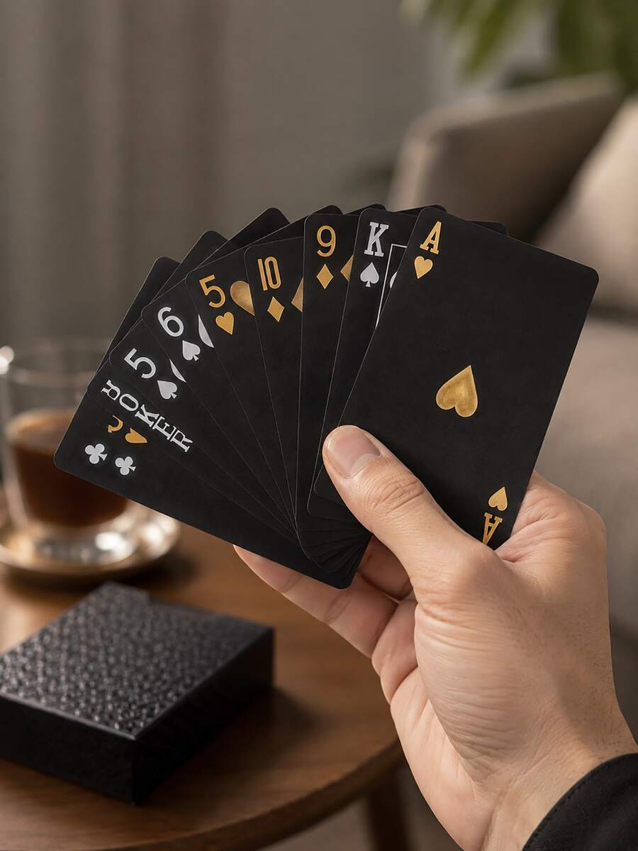 Zazumi 1 قطعة بطاقات لعب سوداء مقاومة للماء، بطاقات بوكر زخرفية، مجموعة بطاقات متينة لألعاب الحفلات والسفر والترفيه - افتراضي - مشاهدة 1
