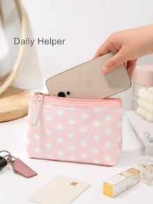 Madebyblanc 1 Buah Tas Kosmetik Kanvas Polkadot, Tas Kosmetik Portabel dengan Resleting dan Tali Pergelangan Tangan, Dompet Penyimpanan Serbaguna Ringan, Organizer Perjalanan Persegi Panjang yang Lucu, Untuk Kosmetik, Alat Tulis, dan Perlengkapan Kecil, Aksesori Penyimpanan Harian untuk Perjalanan dan Liburan - MultiWarna - View 10