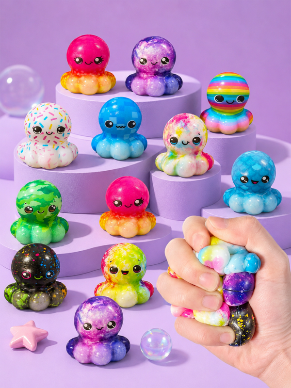 MINKOJA 1/3/6/12/20pcs Mini Soft Rubber Animal Toys – Stress Relief Soft Rubber Toy Set – Cute And Fun Desktop Pet Accessories Small Octopus Slow Rebound Stress Relief Toy For Children (Randomly Packed)