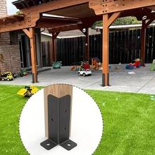 可調節甲板柱錨定支架 2 件組，適用於 1.5x1.5–2x2–4"–4x4" 重型金屬柱，用於安裝木圍欄和涼亭柱，易於安裝，提供結構支撐，配備緊湊型安裝支架 - 黑色 - 查看 3