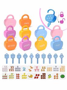 MINKOJA 1pc/5/10sets Kids Lock & Key Toy Set, Educational Lock Puzzle, Number Matching, Word Recognition & Math Learning Toy For Home And School - Multicolor - View 4