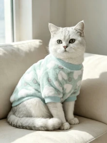 PETSIN 1 Pc Pet Universal Blue Flannel Warm Round Neck With White Heart Print - Multicolor - View 8