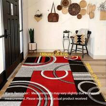 1pc Washable Carpet, Modern Geometric Pattern, Suitable For Living Room, Bedroom, Office, Striped & Circular Design, Contemporary Distressed Style, Low Pile, Neutral Soft, Patchwork Square Pattern, - multicolor - View 11