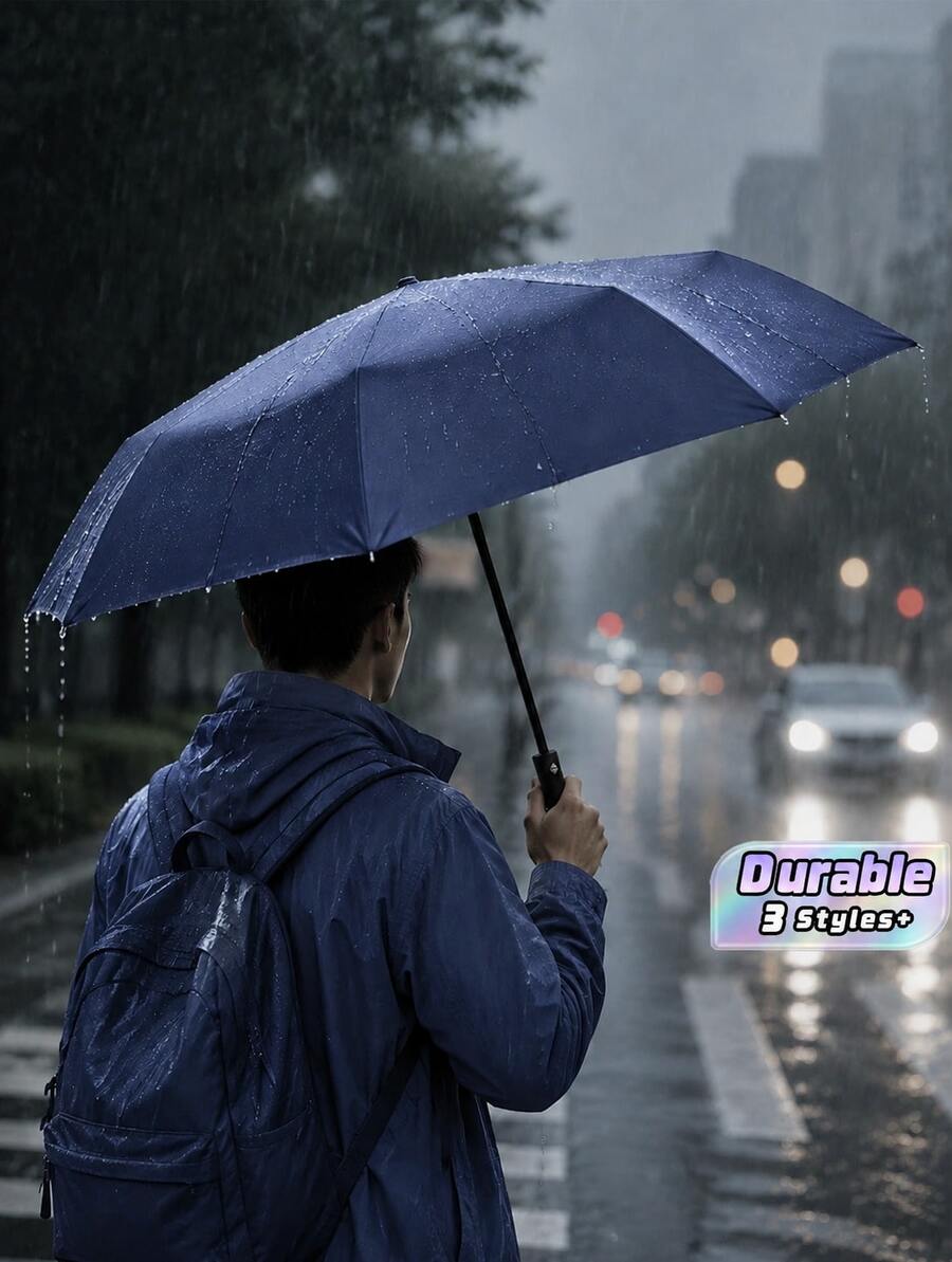 1pc/16 Ribs Super Large Windproof Automatic Umbrella, Portable And Waterproof Folding Business Umbrella, Suitable For Rainy Or Sunny Days - Ideal For Outdoor Activities And Daily Use. - Dusty Blue - View 1
