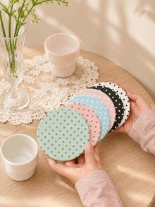 Haus Hana Polka Dot Round Rigid Coaster, Absorbent Quick-Dry Heat Protection Cup Mat & Desktop Drink Pad For Coffee, Tea, Mugs, Dining Table, Kitchen, Office Desk, Living Room, Party, Holiday & Housewarming Gift - Multicolor - View 4