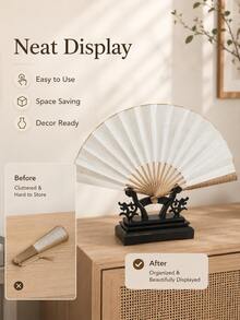 Haus Hana Chinese Style Bamboo Folding Fan Display Stand, Classical Fan Holder & Tabletop Support Rack For Hand Fans, Decorative Fans, Tea Room, Living Room, Office Desk, Shelf, Wedding, Cultural Display, Holiday & Housewarming Gift - multicolor - View 8