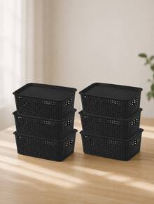 6pcs Black Stackable Plastic Storage Baskets Multipurpose Organizer Bins For Shelves Drawers Desktop Closet Playroom Classroom Office Home Storage - Multicolor - View 9