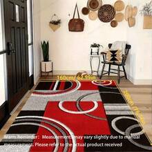 1pc Washable Carpet, Modern Geometric Pattern, Suitable For Living Room, Bedroom, Office, Striped & Circular Design, Contemporary Distressed Style, Low Pile, Neutral Soft, Patchwork Square Pattern, - multicolor - View 14