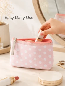 Madebyblanc 1 Buah Tas Kosmetik Kanvas Polkadot, Tas Kosmetik Portabel dengan Resleting dan Tali Pergelangan Tangan, Dompet Penyimpanan Serbaguna Ringan, Organizer Perjalanan Persegi Panjang yang Lucu, Untuk Kosmetik, Alat Tulis, dan Perlengkapan Kecil, Aksesori Penyimpanan Harian untuk Perjalanan dan Liburan - MultiWarna - View 8