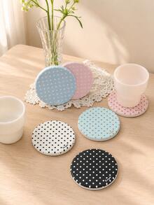 Haus Hana Polka Dot Round Rigid Coaster, Absorbent Quick-Dry Heat Protection Cup Mat & Desktop Drink Pad For Coffee, Tea, Mugs, Dining Table, Kitchen, Office Desk, Living Room, Party, Holiday & Housewarming Gift - Multicolor - View 3