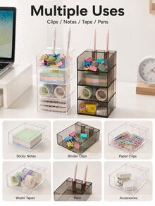 Haus Hana Clear Stackable Desktop Storage Box, Minimalist Stationery & Sundry Organizer For Sticky Notes, Pens, Clips, Cards, Books, Office Supplies, Home Workspace, Desk, Shelf, Bedroom, Daily Organization & Housewarming Gift - Multicolor - View 9