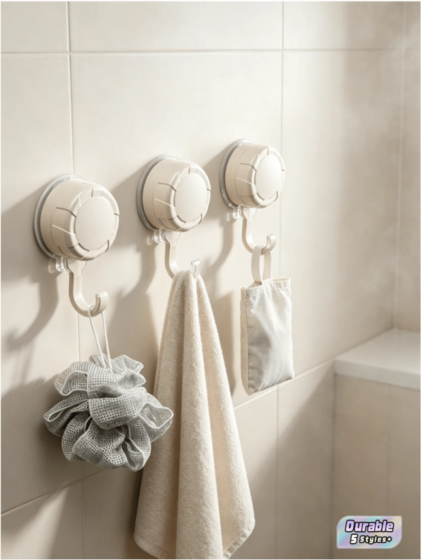 3/6 Pcs Heavy-Duty Suction Cup Hooks – Organizer For Bathroom & Bedroom, Sturdy & Stable, Drill-Free, Easy To Install, High Load Bearing Capacity, Multi-Purpose Wall Storage Hooks, Firm Suction, Tidy Bathroom Storage - multicolor - View 1