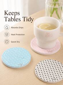 Haus Hana Polka Dot Round Rigid Coaster, Absorbent Quick-Dry Heat Protection Cup Mat & Desktop Drink Pad For Coffee, Tea, Mugs, Dining Table, Kitchen, Office Desk, Living Room, Party, Holiday & Housewarming Gift - Multicolor - View 6