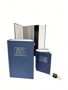 Decorative Book Safe Box With Key Lock, Fake Book Storage Box, Ideal For Home Bookshelf, Storage, Piggy Bank, Document Storage, Black - Blue - View 5