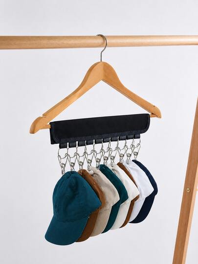 Haus Hana Multifunctional Fabric Cap Storage Strap With 10pcs Multiple Metal Clips, Foldable Portable Hat Hanging Organizer, Self-Adhesive Hat Hook, Space Saving Hanger For Baseball Caps, Wardrobe Closet Storage Accessory For Bedroom