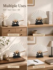 Haus Hana Chinese Style Bamboo Folding Fan Display Stand, Classical Fan Holder & Tabletop Support Rack For Hand Fans, Decorative Fans, Tea Room, Living Room, Office Desk, Shelf, Wedding, Cultural Display, Holiday & Housewarming Gift - multicolor - View 7
