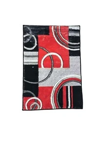 1pc Washable Carpet, Modern Geometric Pattern, Suitable For Living Room, Bedroom, Office, Striped & Circular Design, Contemporary Distressed Style, Low Pile, Neutral Soft, Patchwork Square Pattern, - multicolor - View 2