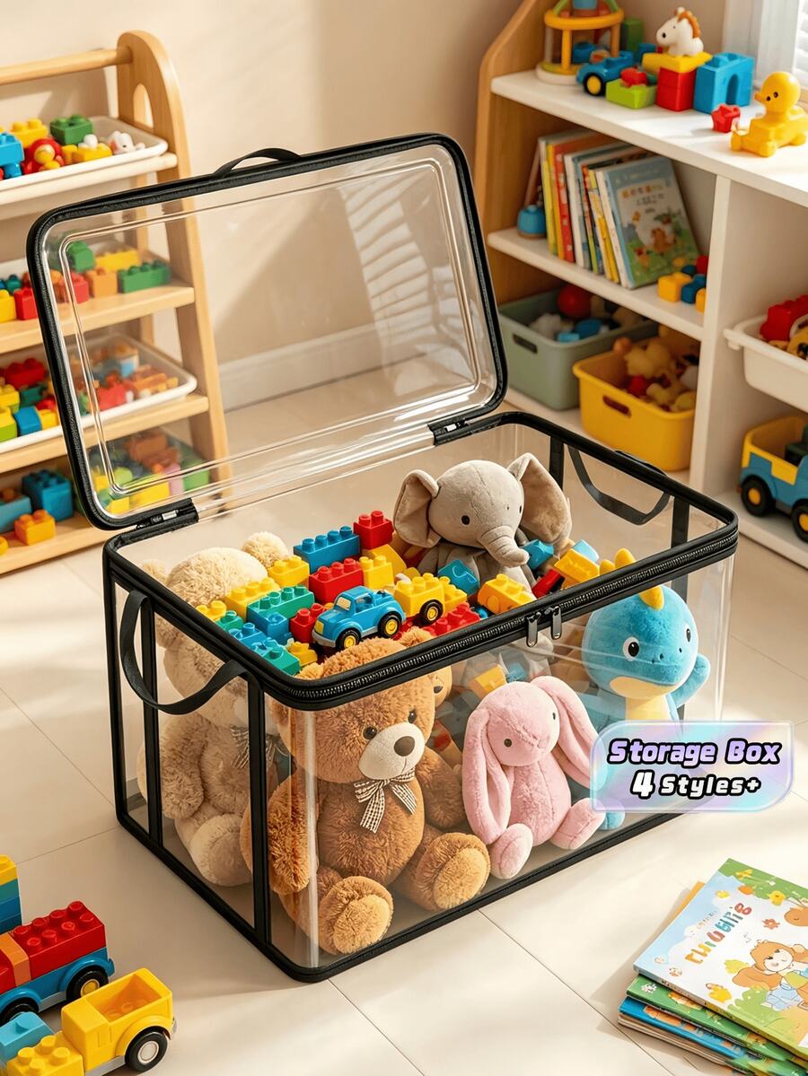 Storage Box Clear PVC Heavy Duty Foldable Organizer Bag With Visible Window Waterproof Thick Rectangular Container 2 1 Pack For Books Toys Snacks School Home Classroom Space Saver - Multicolor - View 1