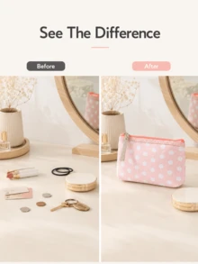 Madebyblanc 1 Buah Tas Kosmetik Kanvas Polkadot, Tas Kosmetik Portabel dengan Resleting dan Tali Pergelangan Tangan, Dompet Penyimpanan Serbaguna Ringan, Organizer Perjalanan Persegi Panjang yang Lucu, Untuk Kosmetik, Alat Tulis, dan Perlengkapan Kecil, Aksesori Penyimpanan Harian untuk Perjalanan dan Liburan - MultiWarna - View 9