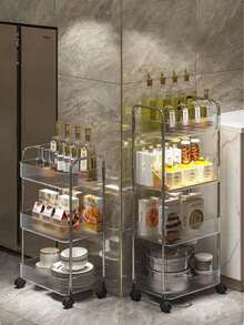 1pc Multi-Layer (2/3/4 Layers) Transparent Multipurpose Rolling Cart, Storage Rack, Strong Load-Bearing Capacity, Rotatable Wheels, Lockable, Convenient And Flexible, Acrylic Material, Floor Standing Mobile Snack Storage Cart, Suitable For Kitchen - Multicolor - View 2