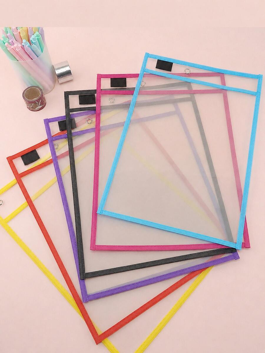 1 Piece, Reusable Document Organizer - Large Erasable Pocket, Transparent And Durable Data Protective Cover, Multi-Purpose Accessory For School Classrooms (Color Random) - single - View 1