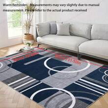 1pc Washable Carpet, Modern Geometric Pattern, Suitable For Living Room, Bedroom, Office, Striped & Circular Design, Contemporary Distressed Style, Low Pile, Neutral Soft, Patchwork Square Pattern, - multicolor - View 15