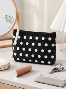 Madebyblanc 1 Buah Tas Kosmetik Kanvas Polkadot, Tas Kosmetik Portabel dengan Resleting dan Tali Pergelangan Tangan, Dompet Penyimpanan Serbaguna Ringan, Organizer Perjalanan Persegi Panjang yang Lucu, Untuk Kosmetik, Alat Tulis, dan Perlengkapan Kecil, Aksesori Penyimpanan Harian untuk Perjalanan dan Liburan - MultiWarna - View 3