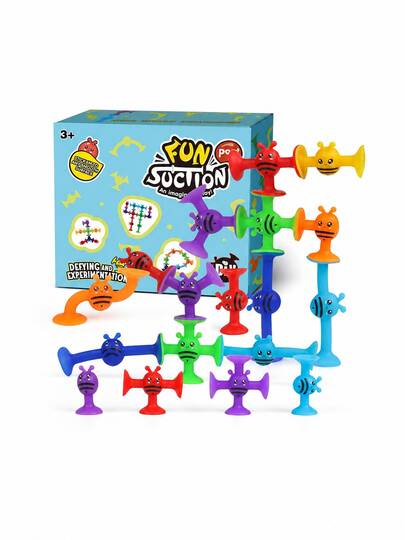 MINKOJA 38/19pcs Random Color Suction Toys Bath Toy Set,Slicone Sucker Toys For Kids,Suction Cup Building Toy,Pop Toys,Toy Building Set,Sorting & Stacking Toys,Preschool Learning Toys,Toddler Montessori Travel Toys(Some Parts Are Sent Random )