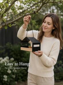 Haus Hana 1PC Modern Minimalist Hanging Bird Feeder, Handmade Bird Feeding House & Seed Holder For Garden, Yard, Patio, Balcony, Porch, Tree, Outdoor Bird Watching, Spring Summer Decor, Housewarming & Garden Lover Gift - multicolor - View 3